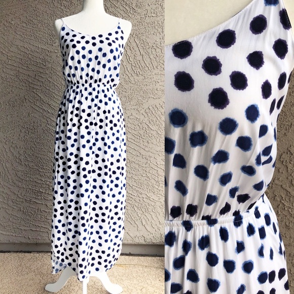 navy spot maxi dress